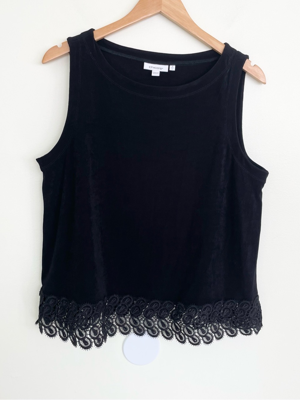 Chicos Lace Time Tank Top Shell Top Black Sz 2 US L Large Classic Modest Casual